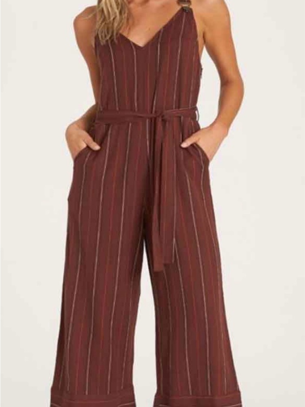 Billabong Maroon Striped Wide-Leg Jumpsuit